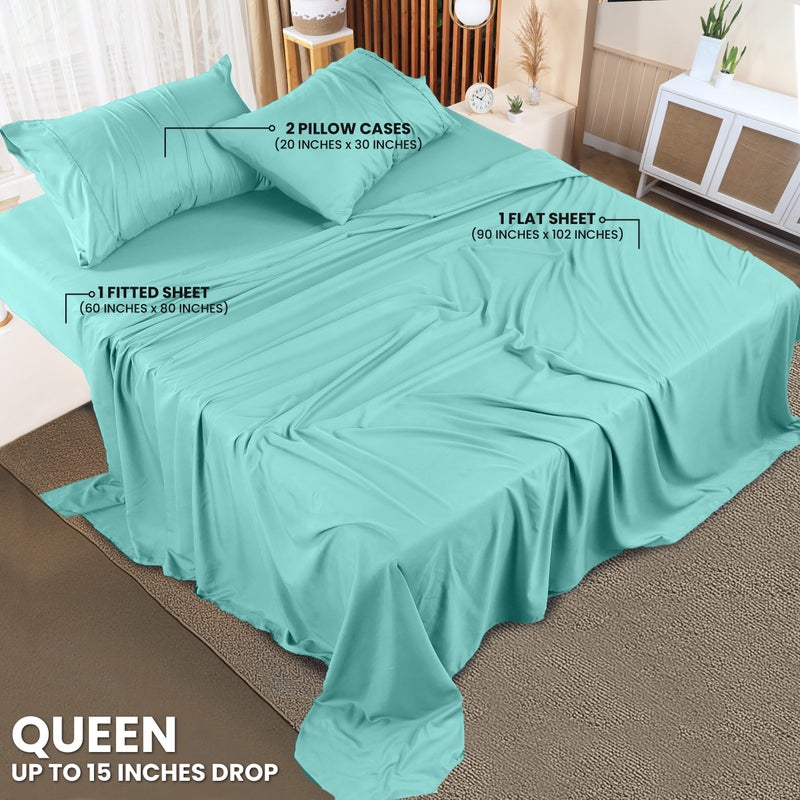 Utopia Bedding Queen Sheet Set â€“ 4 Piece Bed Sheets for Queen Size Bed, Soft and Breathable Microfiber, Includes 1 Fitted Sheet, 1 Flat Sheet and 2 Pillowcases (Spa Blue) - Image 2