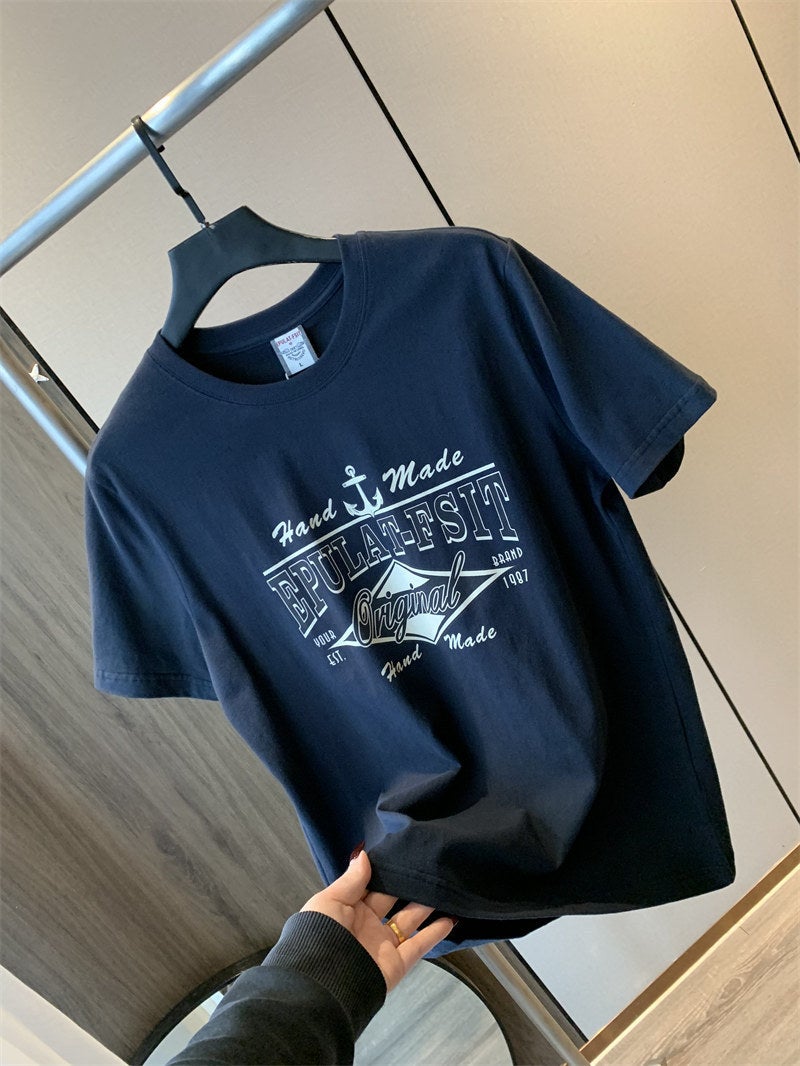 Hong Kong Cargo Company List! Washed And Sanding Cotton Summer Men'S All-Match Printed Short-Sleeved T-Shirt Base Shirt Trendy Brand Z - Image 1