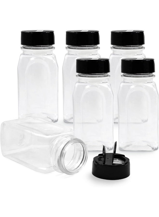 RoyalHouse - 6 PACK - 9.5 Oz with Black Cap - Plastic Spice Jars Bottles Containers  - Image 1