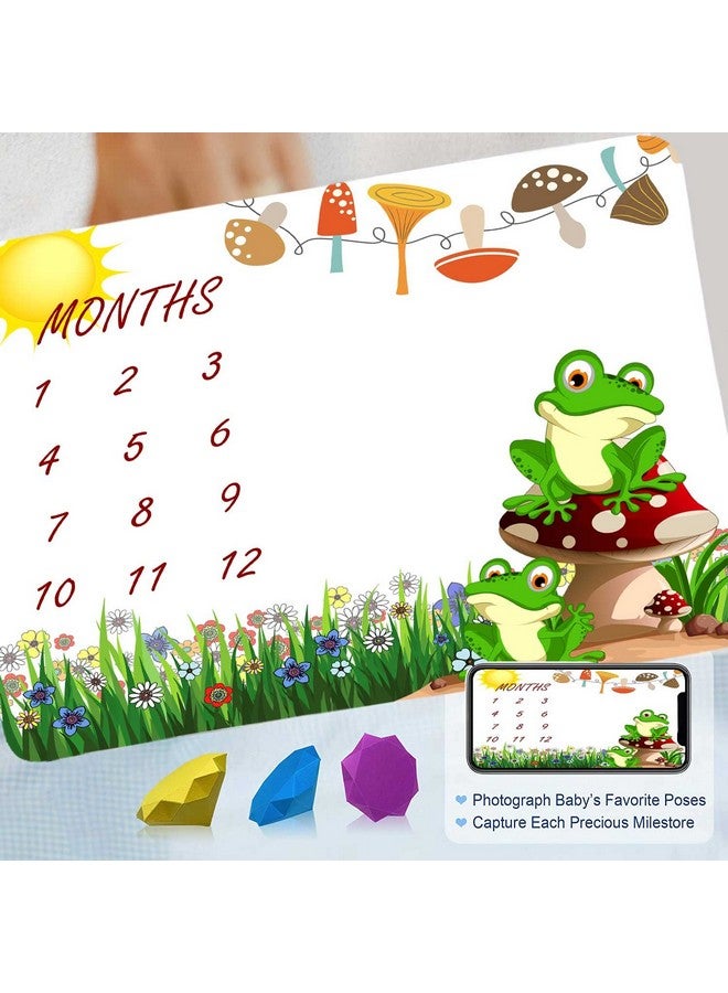 FHZON Frog Milestone Blanket Meadow Mushroom Baby Blanket with Months Recording Baby Growth Photo Props Portable Crawling Pad Swaddle Bag 48x40in BTTXFH025 - Image 2