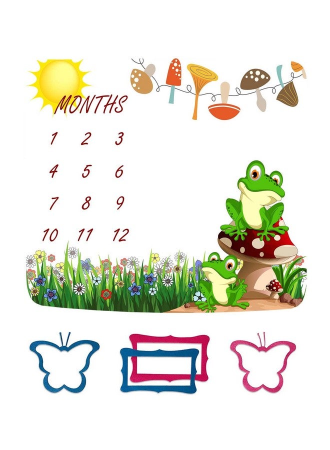 FHZON Frog Milestone Blanket Meadow Mushroom Baby Blanket with Months Recording Baby Growth Photo Props Portable Crawling Pad Swaddle Bag 48x40in BTTXFH025 - Image 1