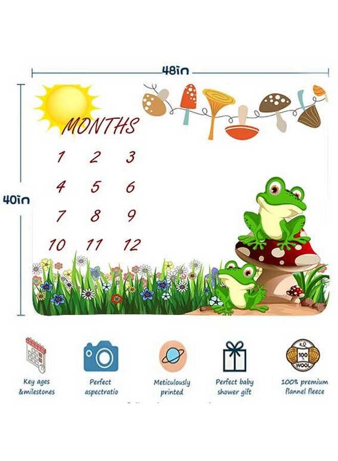 FHZON Frog Milestone Blanket Meadow Mushroom Baby Blanket with Months Recording Baby Growth Photo Props Portable Crawling Pad Swaddle Bag 48x40in BTTXFH025 - Image 4