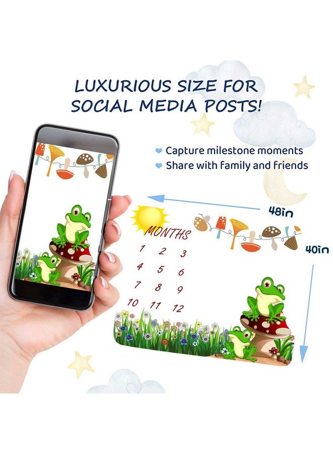 FHZON Frog Milestone Blanket Meadow Mushroom Baby Blanket with Months Recording Baby Growth Photo Props Portable Crawling Pad Swaddle Bag 48x40in BTTXFH025 - Image 3
