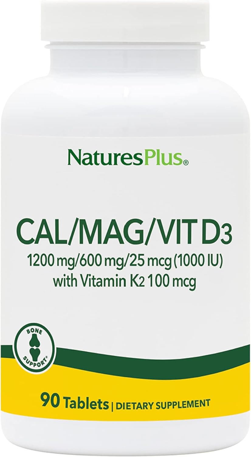 NaturesPlus CalciumMagnesiumVitamin D3 with Vitamin K2 Supports Bone Immune Health Vegetarian Gluten Free 90 Tablets 225 Servings