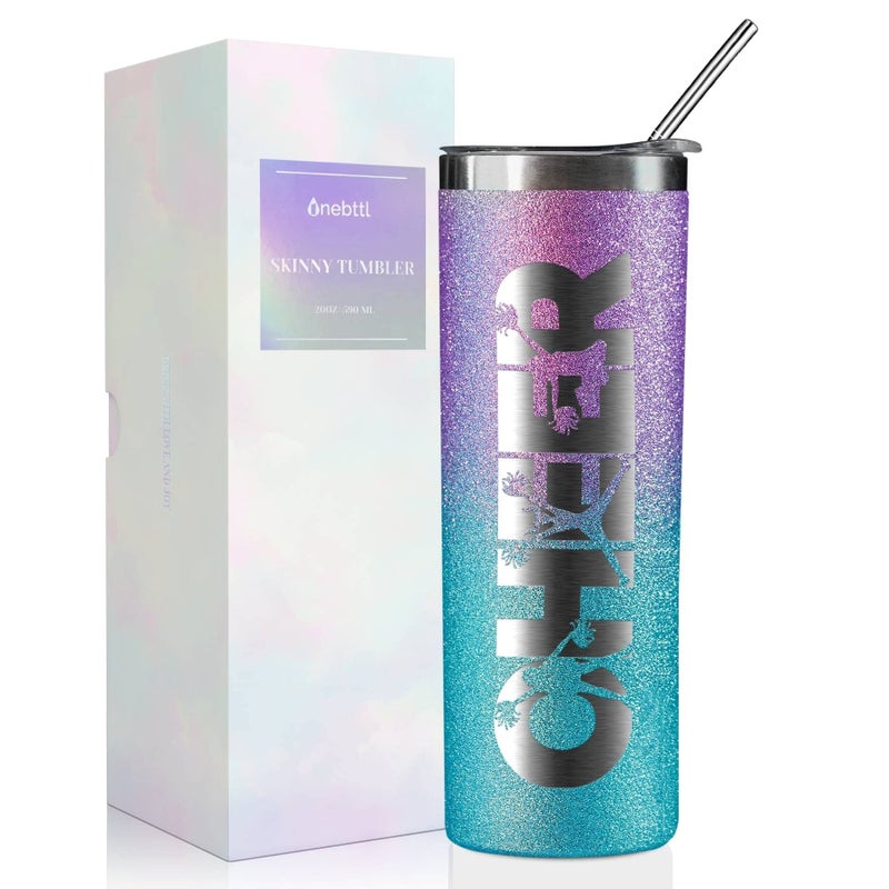 Onebttl Cheerleader Glitter Tumbler Gifts For Girls  Cheer  20oz590ml Stainless Steel Insulated Tumbler with Straw Lid  Gift for Cheerleading Coach or Cheer Squad  PurpleBlue Gradient