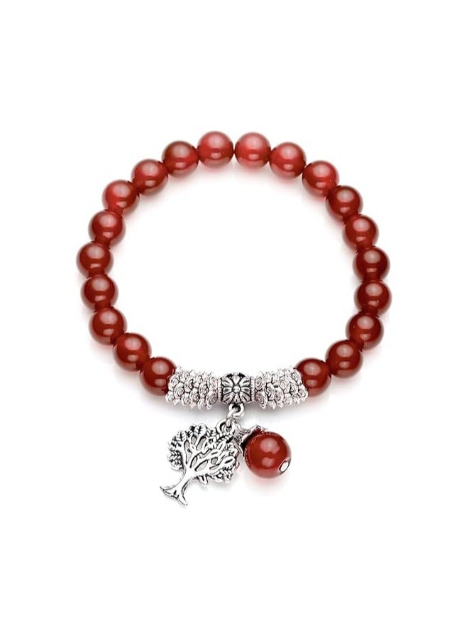 8MM Carnelian (Red Agate)  Amethyst Natural Gemstone Life Tree Lucky Charm Stretch Bracelet  - Image 1