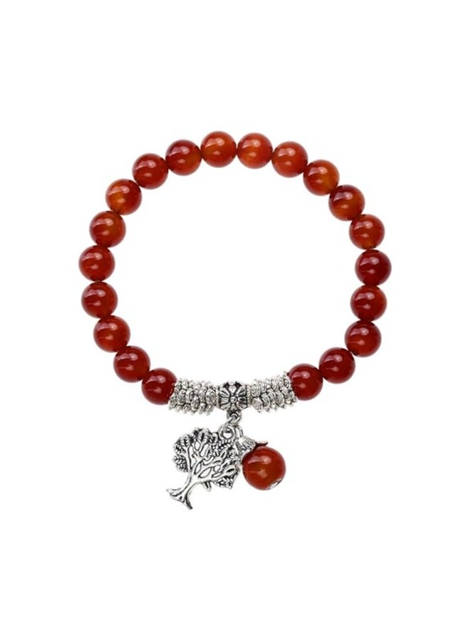 8MM Carnelian (Red Agate)  Amethyst Natural Gemstone Life Tree Lucky Charm Stretch Bracelet  - Image 2