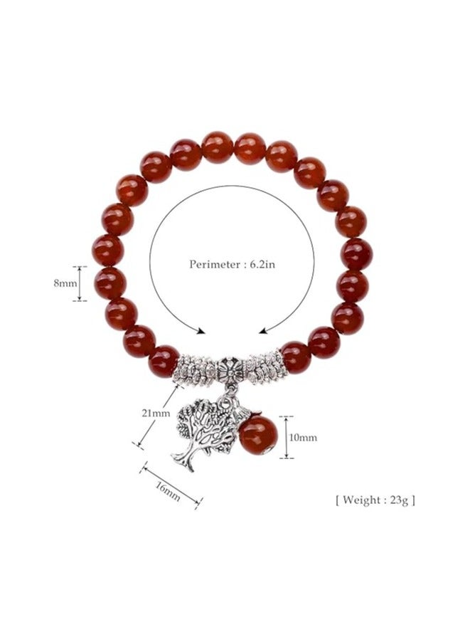 8MM Carnelian (Red Agate)  Amethyst Natural Gemstone Life Tree Lucky Charm Stretch Bracelet  - Image 3