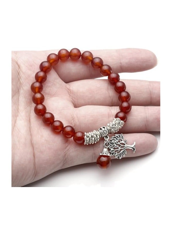 8MM Carnelian (Red Agate)  Amethyst Natural Gemstone Life Tree Lucky Charm Stretch Bracelet  - Image 5