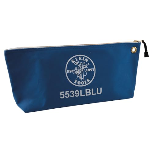 Klein Tools 5539LBLU Zipper Bag Large 16Inch Canvas Tool Pouch for Tool Storage with Brass Zipper and Grommet for Hanging Blue - Image 1