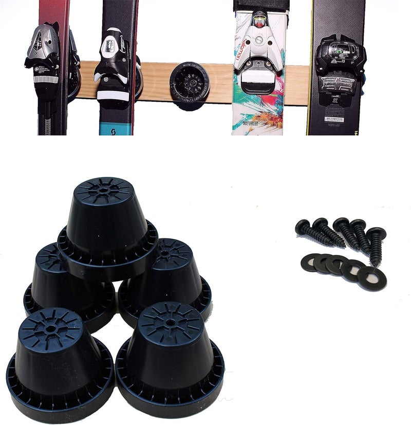 Totti Button Ski Hanger حامل زلاجات زر 5 قطع، 5 تركيبات فردية لتخزين 5 أزواج من زلاجات الألبين بأمان من أي شكل أو حجم (زلاجات مائلة، زلاجات سباق، زلاجات للأطفال) لصنع رف تخزين زلاجات على الحائط أو الأرضية - Image 1