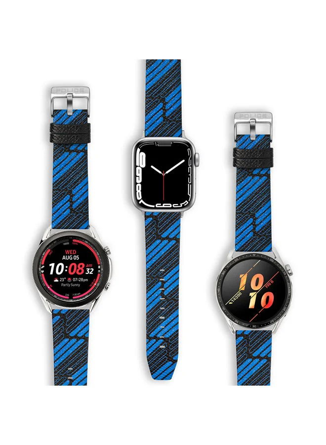 Police BLUE Universal Replacement Leather Strap For Men And Women Compatible With Apple Watch Series 3-9, SE, Ultra, Ultra 2 (42-44-45-50), Samsung, Huawei Or Quartz Watch With Lug Width Of 22mm  | Best Price UAE