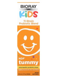 BIORAY Kids NDF Tummy 11-Strain Probiotic Blend Raspberry 2 fl oz (60 ml) 