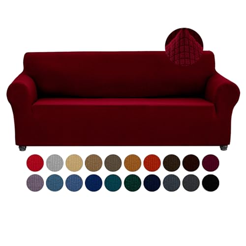 Joccun Christmas Stretch Couch Cover Slipcovers 1Piece Sofa Covers for 3 Cushion Couch Spandex Jacquard Washable Furniture Protector Cover for Living RoomKidsPetsSofaRed Dahlia