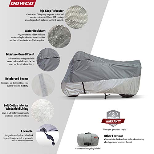 Dowco Guardian 26035-00 UltraLite Plus Water Resistant Indoor/Outdoor Motorcycle Cover: Grey, Medium,Silver - Image 2