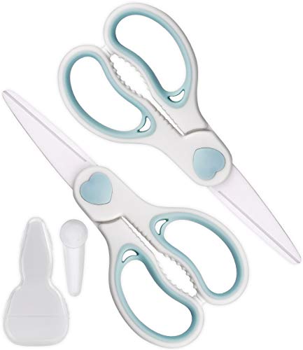WELLSTAR Ceramic Scissors for Baby Food by WELLSTAR, Safety Healthy BPA Free Portable Toddler Shears with Protective Blade Cover and Travel Case, 2 Pack - Image 1
