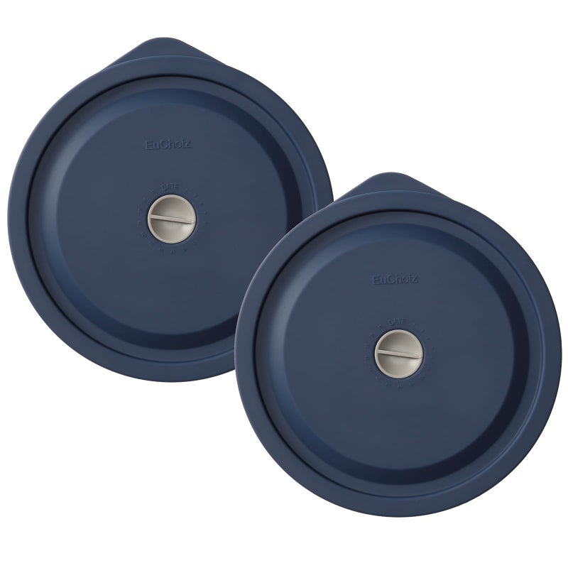 EuChoiz Replacement Lids for Pyrex 7200-PC 2 Cup, Silicone Round Storage Cover Lid for Anchor Hocking Glass Bowl 2 Pack with Date Mark Dark Blue - Image 1