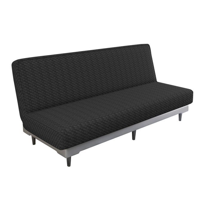 Jacquard Futon Cover Stretch Armless Sofa Cover Soft Slipcover with Elastic Bottom Thick Furniture Protector Covers for Washable Futon Black