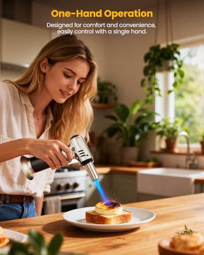 Kollea Butane Torch Lighter, Mini Kitchen Cooking Torch Lighter with Fuel Gauge & Continuous Flame Lock & Nozzle, Culinary Blow Creme Brulee Torch for Baking Food Desserts (Butane Gas Not Included) - Image 3