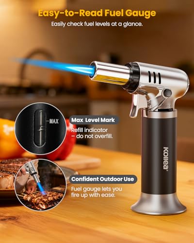 Kollea Butane Torch Lighter, Mini Kitchen Cooking Torch Lighter with Fuel Gauge & Continuous Flame Lock & Nozzle, Culinary Blow Creme Brulee Torch for Baking Food Desserts (Butane Gas Not Included) - Image 2