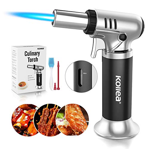 Kollea Butane Torch Lighter, Mini Kitchen Cooking Torch Lighter with Fuel Gauge & Continuous Flame Lock & Nozzle, Culinary Blow Creme Brulee Torch for Baking Food Desserts (Butane Gas Not Included) - Image 1