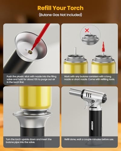 Kollea Butane Torch Lighter, Mini Kitchen Cooking Torch Lighter with Fuel Gauge & Continuous Flame Lock & Nozzle, Culinary Blow Creme Brulee Torch for Baking Food Desserts (Butane Gas Not Included) - Image 5