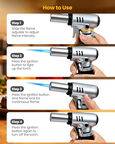 Kollea Butane Torch Lighter, Mini Kitchen Cooking Torch Lighter with Fuel Gauge & Continuous Flame Lock & Nozzle, Culinary Blow Creme Brulee Torch for Baking Food Desserts (Butane Gas Not Included) - Image 4