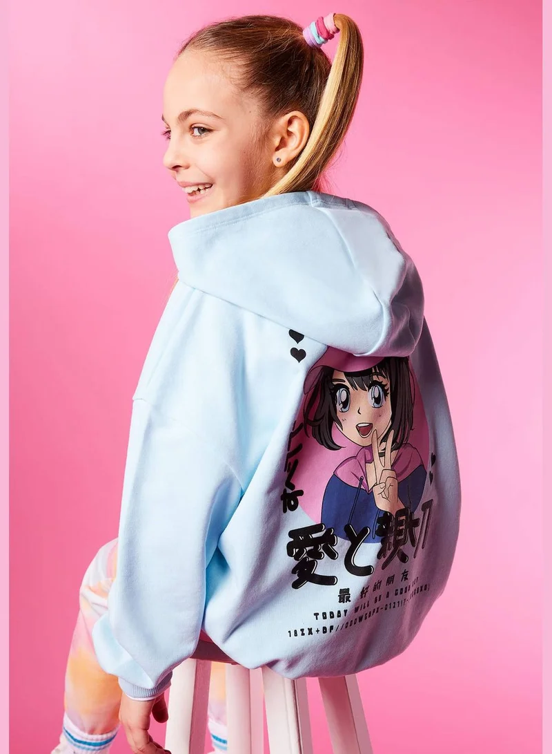 DeFacto Girl Oversize Fit Hooded Long Sleeve Knitted Sweatshirt