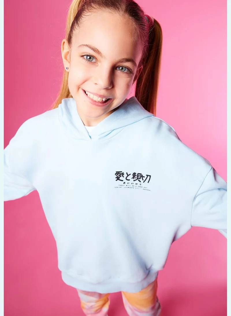 DeFacto Girl Oversize Fit Hooded Long Sleeve Knitted Sweatshirt