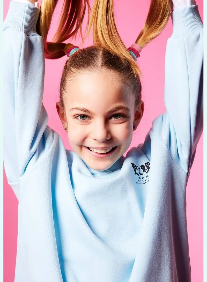 DeFacto Girl Oversize Fit Hooded Long Sleeve Knitted Sweatshirt
