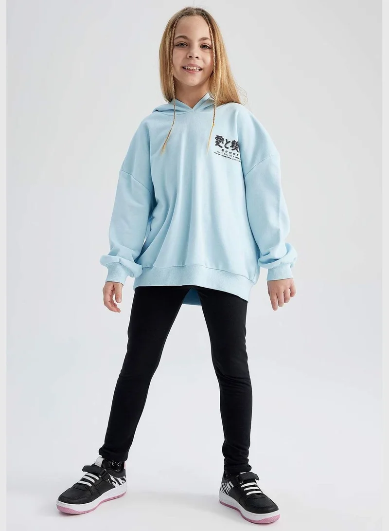 DeFacto Girl Oversize Fit Hooded Long Sleeve Knitted Sweatshirt