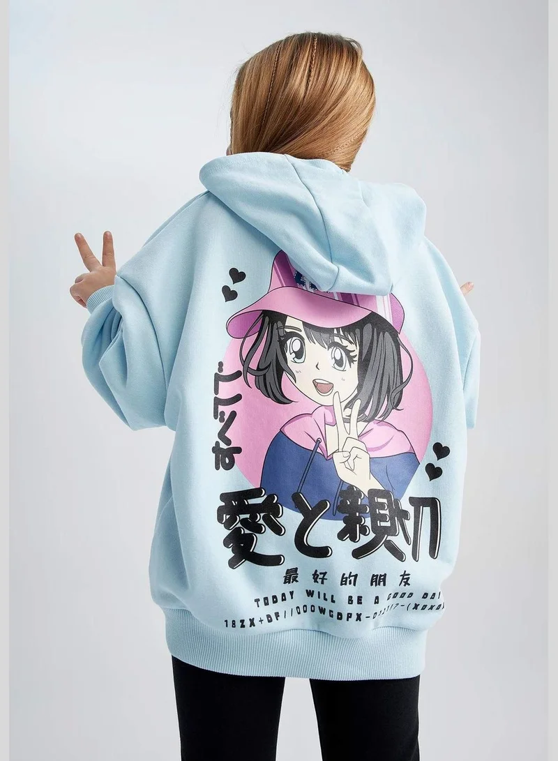 DeFacto Girl Oversize Fit Hooded Long Sleeve Knitted Sweatshirt