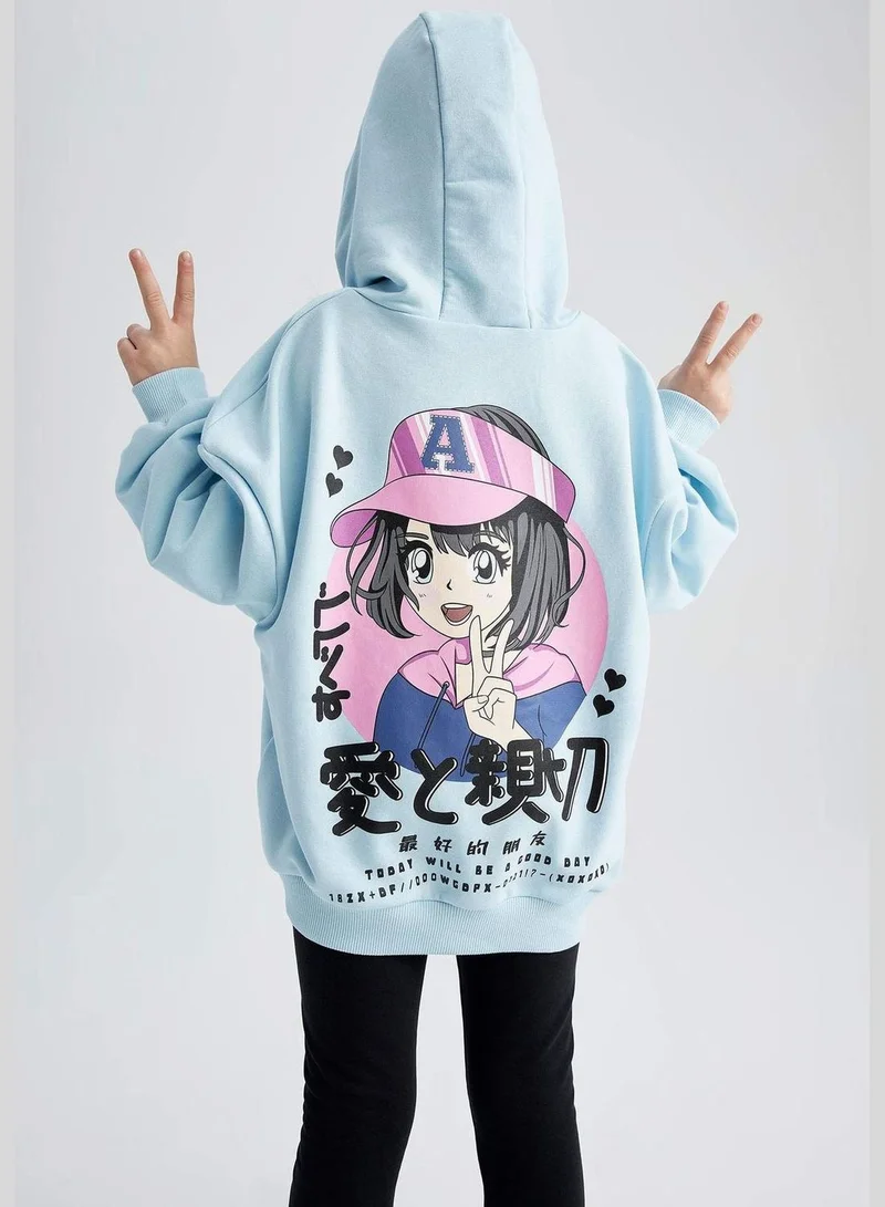 DeFacto Girl Oversize Fit Hooded Long Sleeve Knitted Sweatshirt