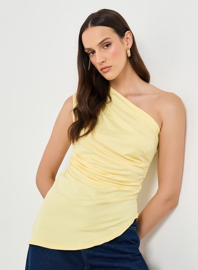 Styli Yellow Asymmetrical Neck Gathered Top - Image 1