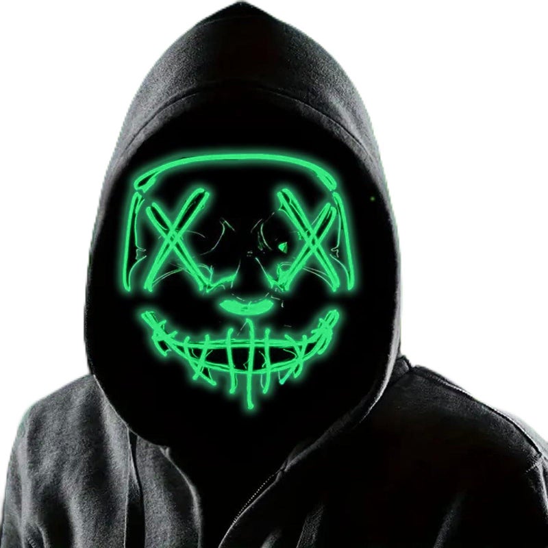 Boolavard Halloween Mask LED Light up Mask for Festival Cosplay Halloween Costume Masquerade Parties  Carnival  Gifts (Green) - Image 1