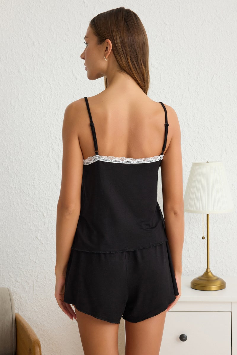 trendyol Black Lace Rope Suspender Pajamas Set  Ribbon/Bow Detail, Shorts - Image 4
