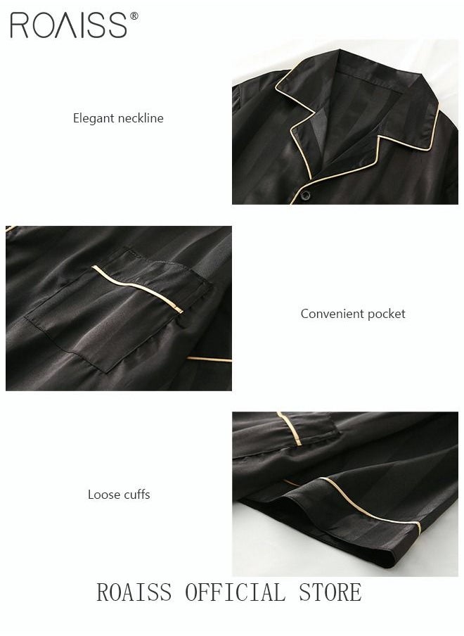 NIBEMINENT - 3-Piece Set Men's Short Sleeves Pajamas Pants Trousers Sleepwear Sets Satin Grid Printing Silk Nightgown Male Loose Shirts Spring Summer Loungewear Home Clothes - Image 1