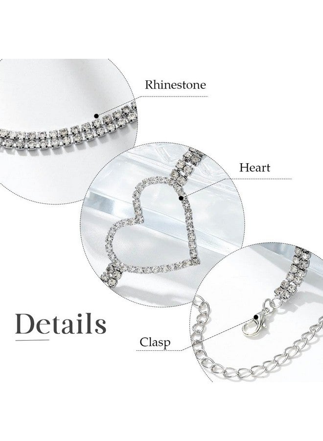 EARENT Rhinestone Choker Necklaces Silver Heart Necklace Chain Sparkly Tennis Chain Neck Jewerly Adjustable For Women - Image 5