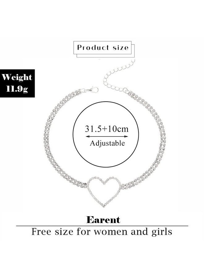 EARENT Rhinestone Choker Necklaces Silver Heart Necklace Chain Sparkly Tennis Chain Neck Jewerly Adjustable For Women - Image 4