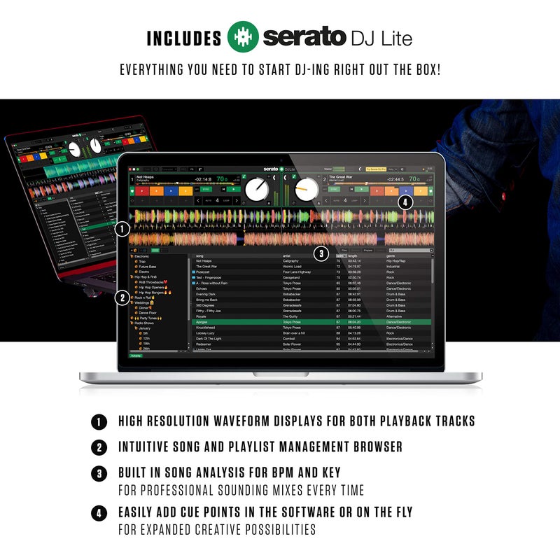 Numark نومارك ميكستراك برو FX – وحدة تحكم DJ بديك 2 لبرنامج سيراتو DJ مع خلاط DJ، واجهة صوتية مدمجة، عجلات جوج تعمل باللمس، وألواح FX - Image 4