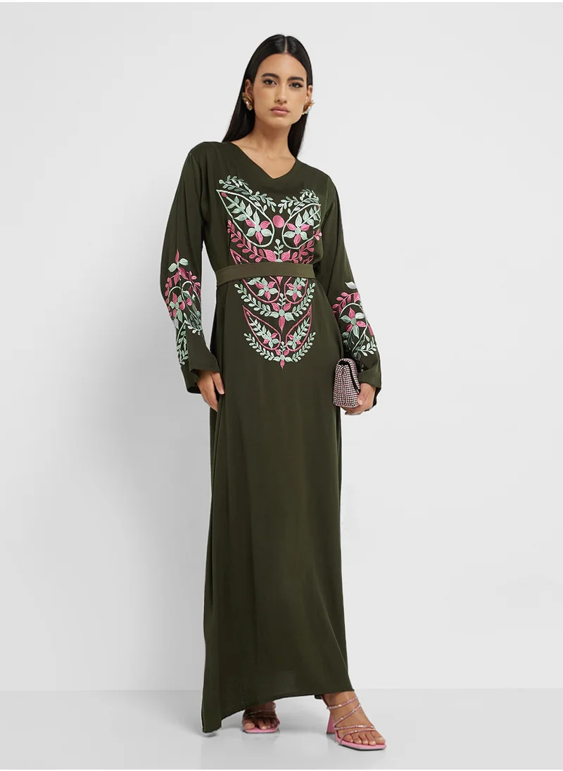 hayas closet Straight Sleeve Crew Neck Abaya