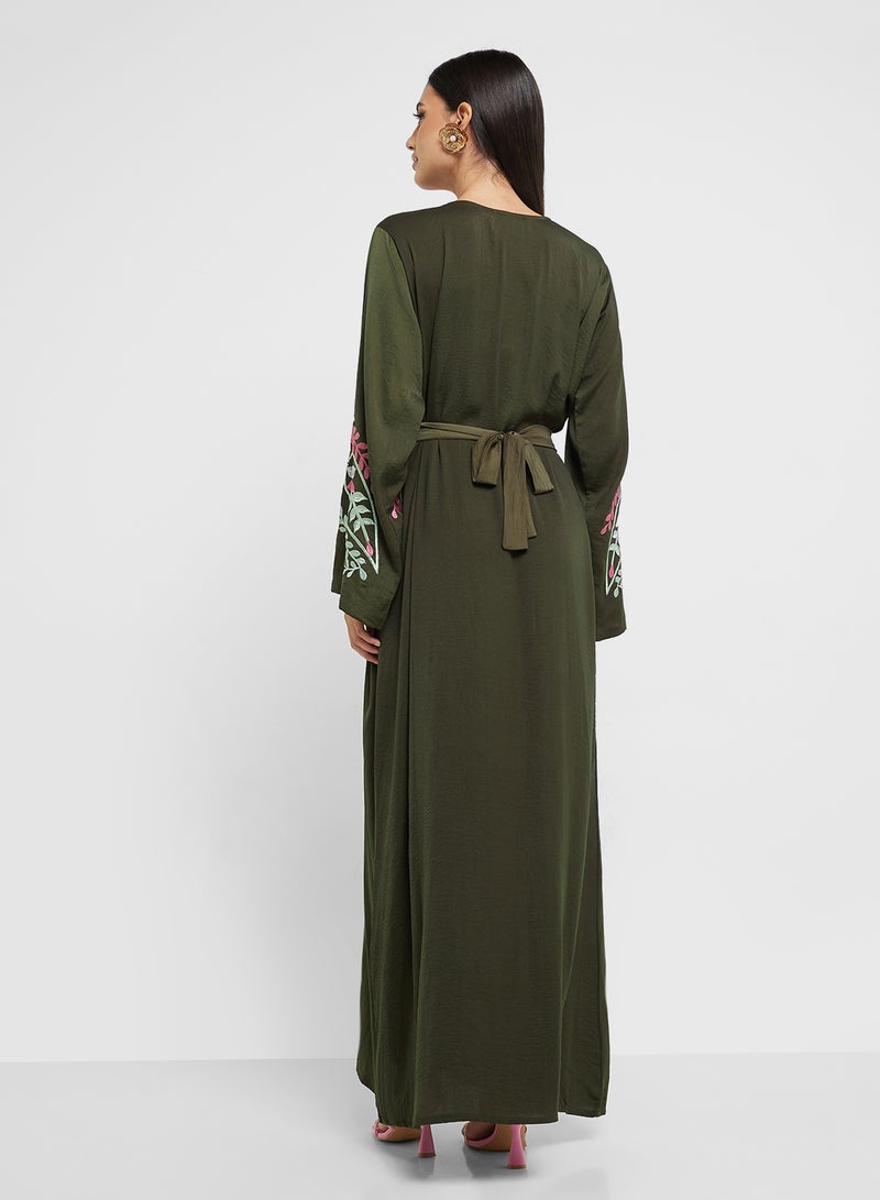 hayas closet Straight Sleeve v Neck Embroidered  Abaya - Image 2