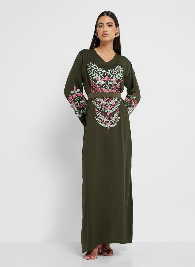 hayas closet Straight Sleeve v Neck Embroidered  Abaya - Image 4