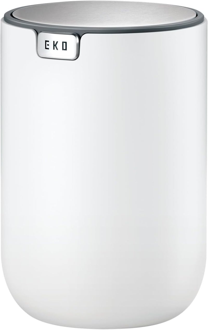EKO Mini Desk Trash Can with Swing-Top Lid 0.4 Gallon Small Table Round Wastebasket for Office, Home, Car (White) - Image 1