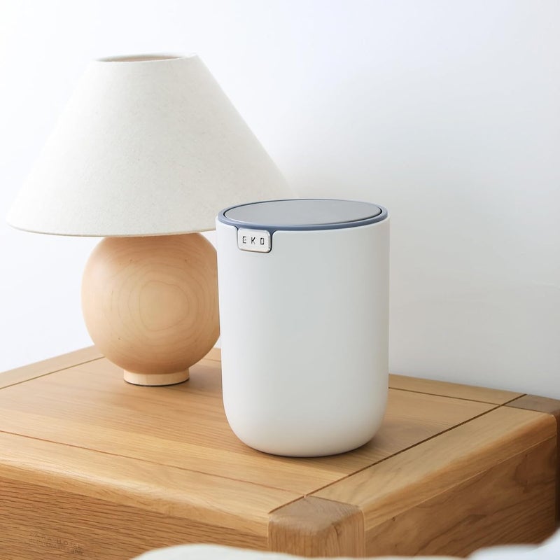 EKO Mini Desk Trash Can with Swing-Top Lid 0.4 Gallon Small Table Round Wastebasket for Office, Home, Car (White) - Image 5