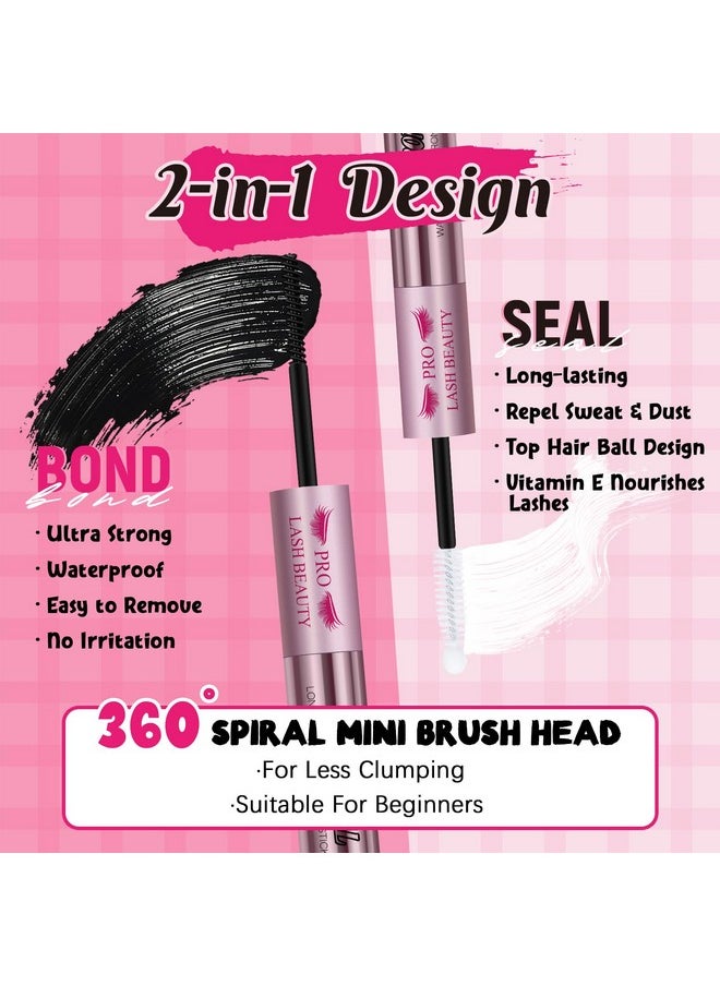 PRO LASHBEAUTY Lash Bond And Seal Waterproof Bond And Seal Cluster Lash Glue & Seal For Lash Clusters Aftercare Sealant Super Strong Hold 72 Hours（5Ml+5Ml, Black Bond & Clear Seal)  - Image 2