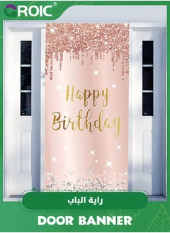 GROIC Pink Rose Gold Happy Birthday Door Banner Decorations, Happy Birthday Door Cover Backdrop Party Supplies for Women, Large Birthday Poster Sign Decor,Party Supplies  - Image 1