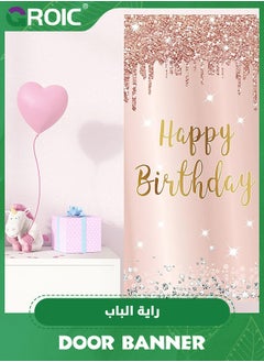 GROIC Pink Rose Gold Happy Birthday Door Banner Decorations, Happy Birthday Door Cover Backdrop Party Supplies for Women, Large Birthday Poster Sign Decor,Party Supplies  - Image 3