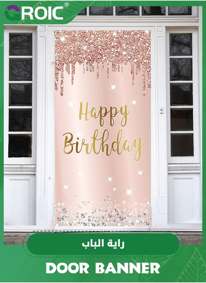 GROIC - Pink Rose Gold Happy Birthday Door Banner Decorations, Happy Birthday Door Cover Backdrop Party Supplies for Women, Large Birthday Poster Sign Decor,Party Supplies - Image 1