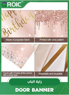 GROIC Pink Rose Gold Happy Birthday Door Banner Decorations, Happy Birthday Door Cover Backdrop Party Supplies for Women, Large Birthday Poster Sign Decor,Party Supplies  - Image 2
